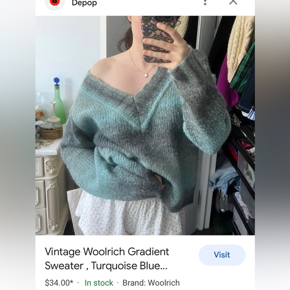 Woolrich women’s v-neckline knit slouchy ombré turquoise/grey sweater Size M - Picture 16 of 17